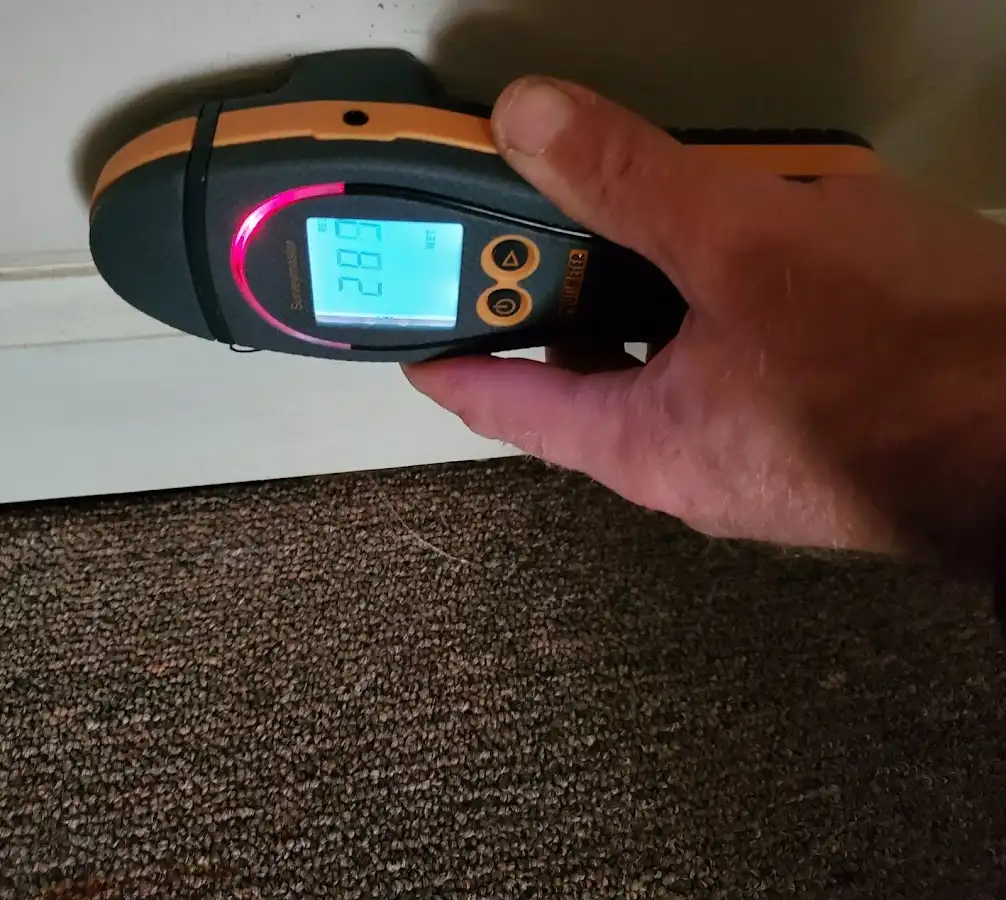 Moisture detection at baseboard during Burst Pipe Cleanup in Haddon